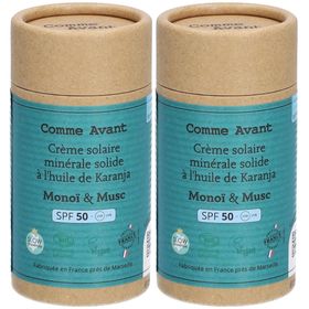Comme Avant Crème solaire minérale solide à l'huile de Karanja SPF 50 Monoi & Musc