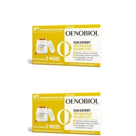 OENOBIOL - SUN EXPERT Sonnenpräparator 3in1 - Nahrungsergänzungsmittel - NEU-Dreifachwirkung- Zellschutz1 - Intensive Bräune2 - Globales Anti-Aging3- Klinisch erwiesen - Packung 2 x 30 pflanzliche Kapseln