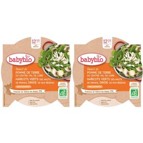 Babybio EMINCÉ DE POMME DE TERRE DU CENTRE-VAL DE LOIRE HARICOTS VERTS DES HAUTS-DE-FRANCE DINDE DE NOS RÉGIONS À L'ESTRAGO dès 12 mois