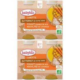 BABYBIO Menu Carotte, Butternut de notre ferme, Poulet fermier de nos régions, riz de Camargue