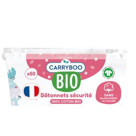 Carryboo Bio Sicherheitsstäbchen aus 100 % Bio-Baumwolle, 50 Stück