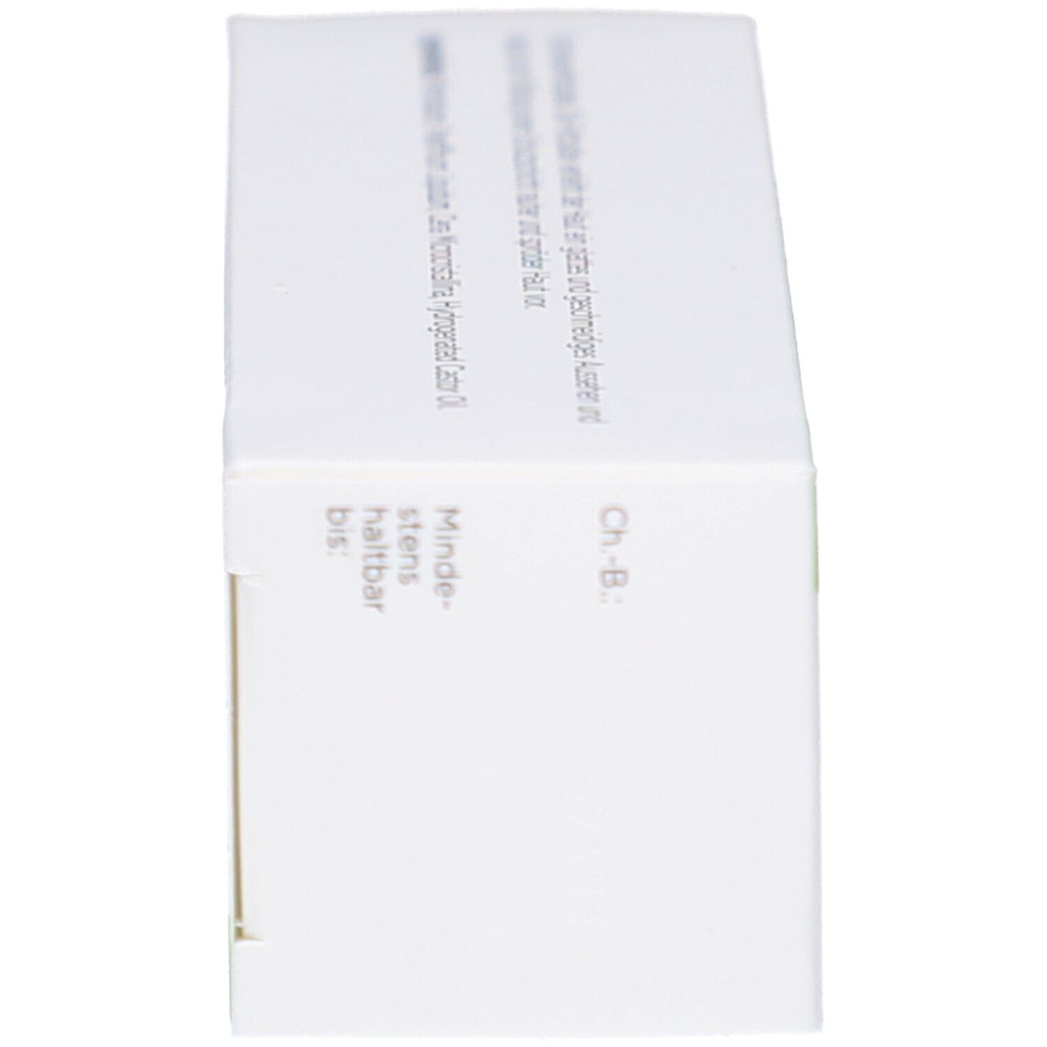 Emballage du produit, vue latérale. Inscription avec date de péremption et numéro de lot.