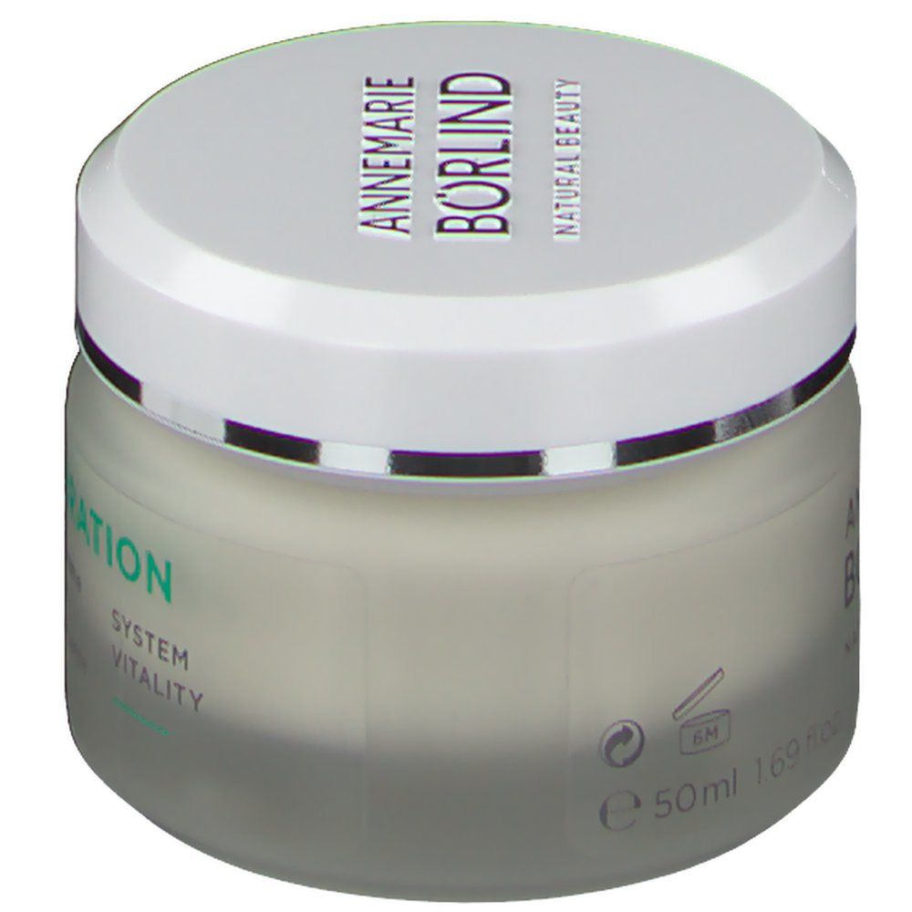 Creme-Tiegel mit weißem Deckel. Auf dem Tiegel steht "ANNEMARIE BÖRLIND NATURAL BEAUTY".