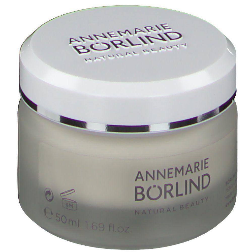 Creme-Tiegel mit weißem Deckel. Auf dem Tiegel steht "ANNEMARIE BÖRLIND NATURAL BEAUTY".