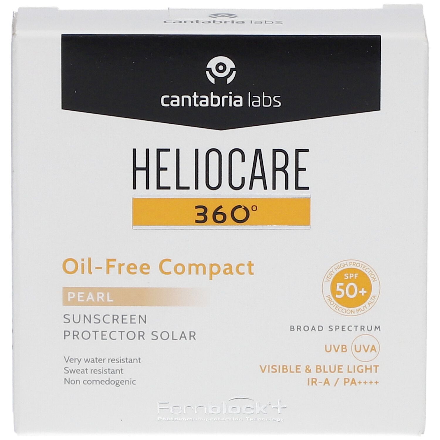 Heliocare Color Oil-free Compact, fair. Boîte blanche avec informations, SPF 50.