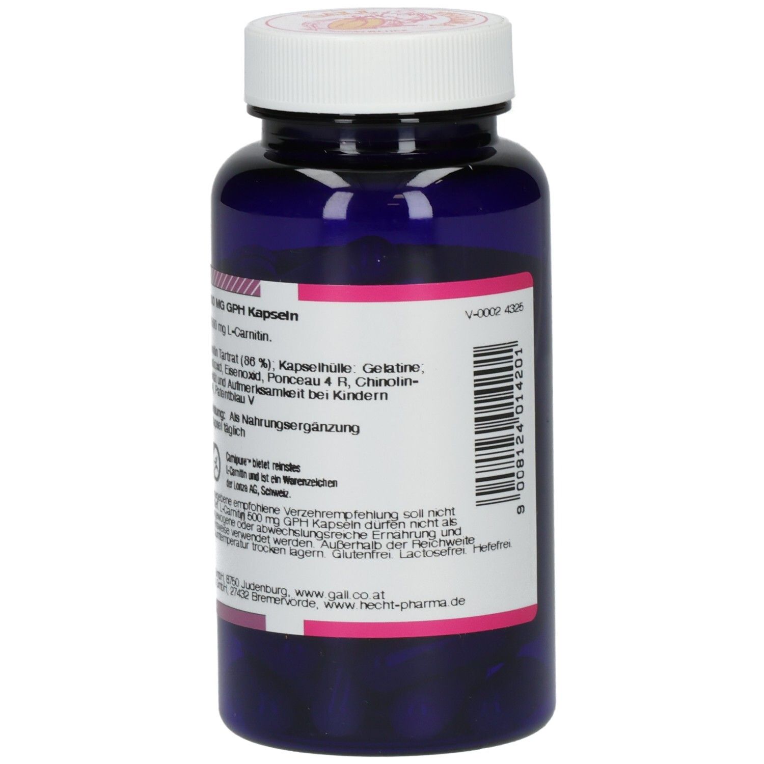 Blaue Flasche mit weißem Deckel. Rückseite mit Produktinformationen und Inhaltsstoffen.