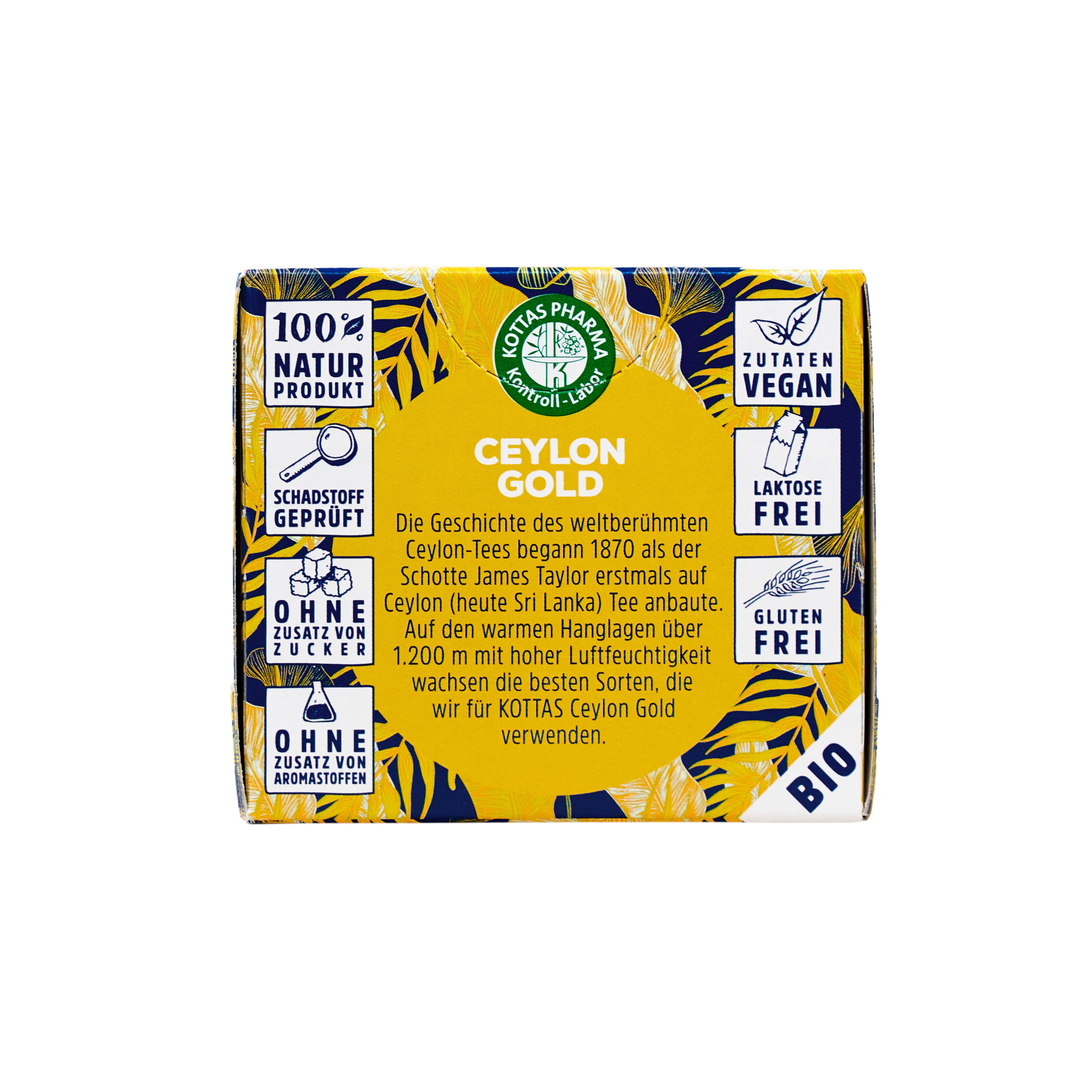 Packung Ceylon Gold Schwarztee, 100% Naturprodukt, vegan, laktosefrei, glutenfrei.