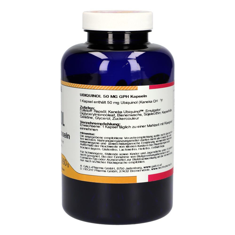 Flacon bleu foncé, bouchon blanc. Étiquette avec ingrédients et recommandations.