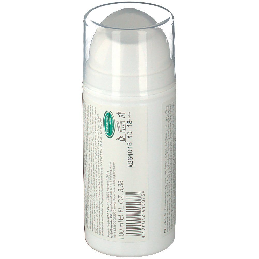 Weißer Spender mit Text und Chargennummer. Transparenter Deckel. 100 ml.