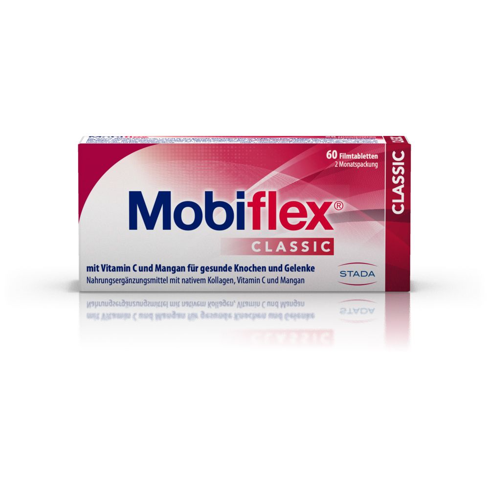 Boîte Mobiflex Classic. 60 comprimés pelliculés. Contient vitamine C et manganèse. STADA.