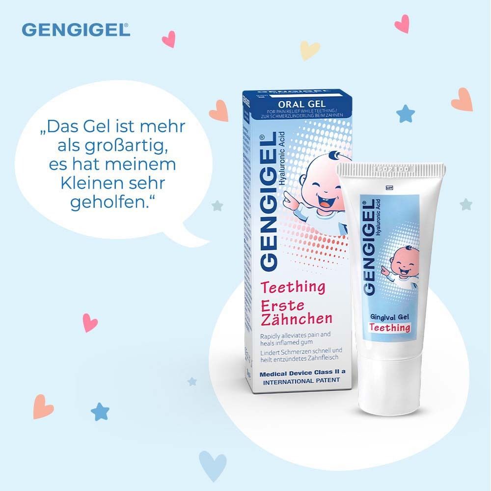 Gel et boîte. Texte : Le gel est plus que génial, il a beaucoup aidé mon petit.