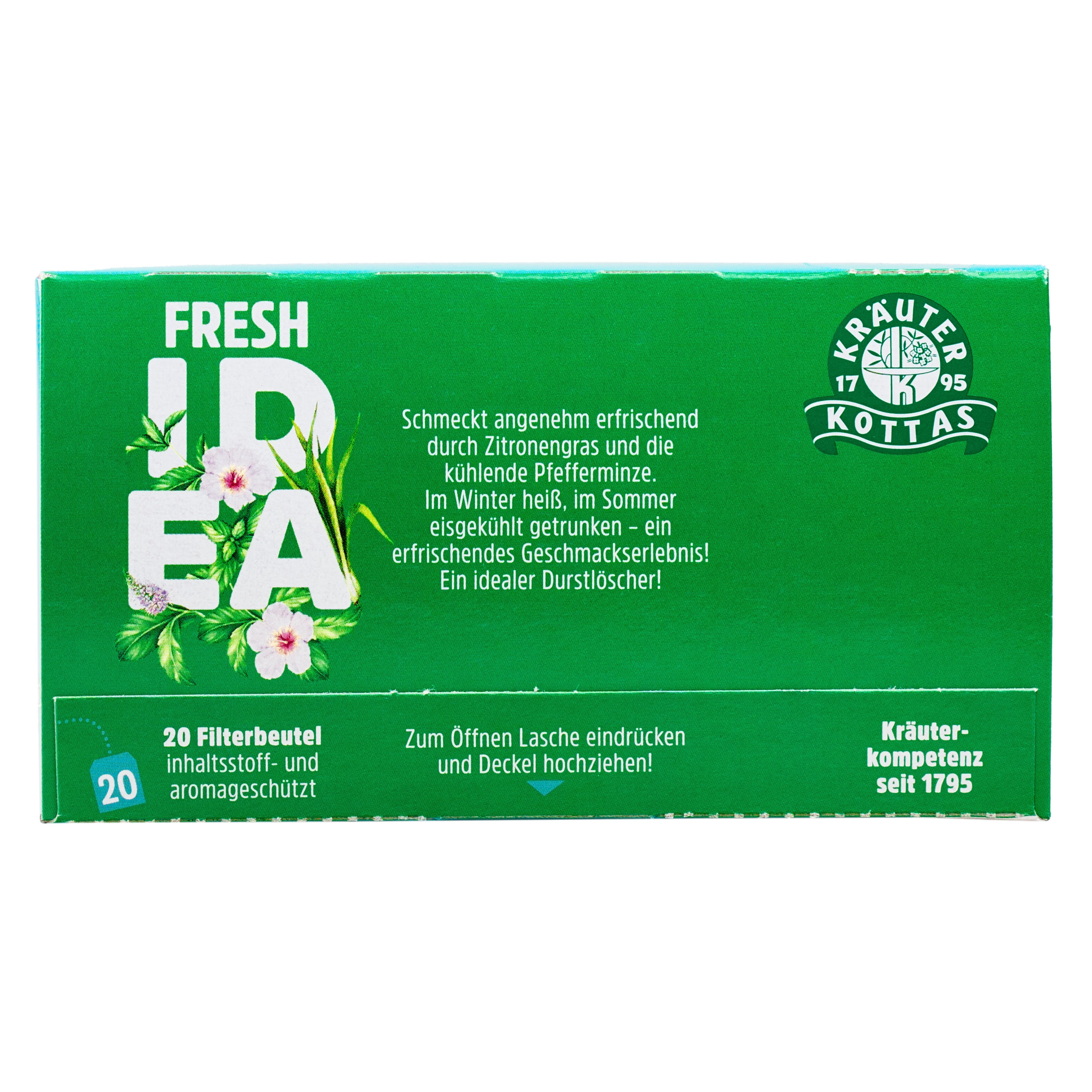 Verpackung Kräutertee: 20 Doppelkammerfilterbeutel à 1,4g, Zitronenverbene.