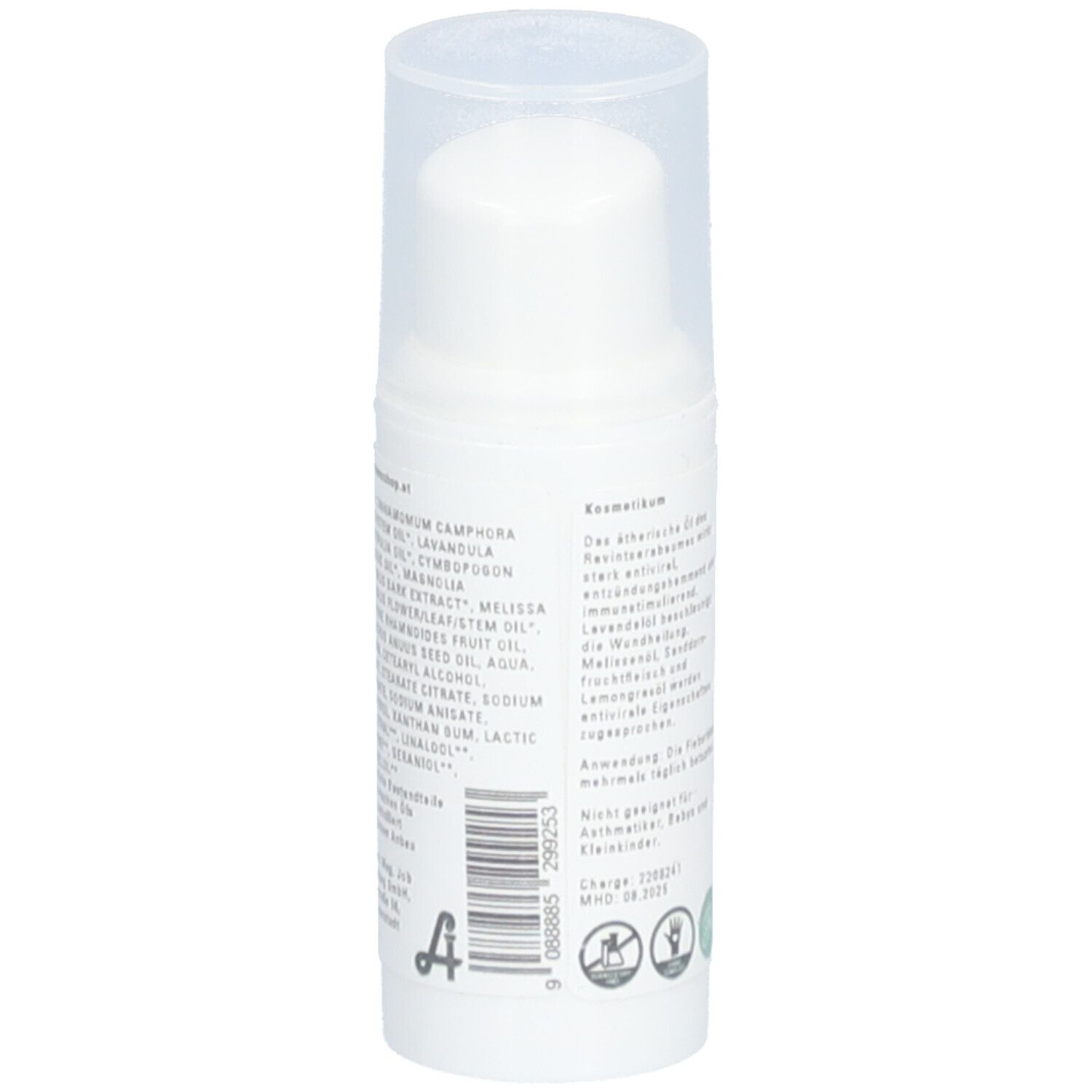 Tube blanc avec couvercle. Dos avec ingrédients et informations fabricant. Cosmétique.