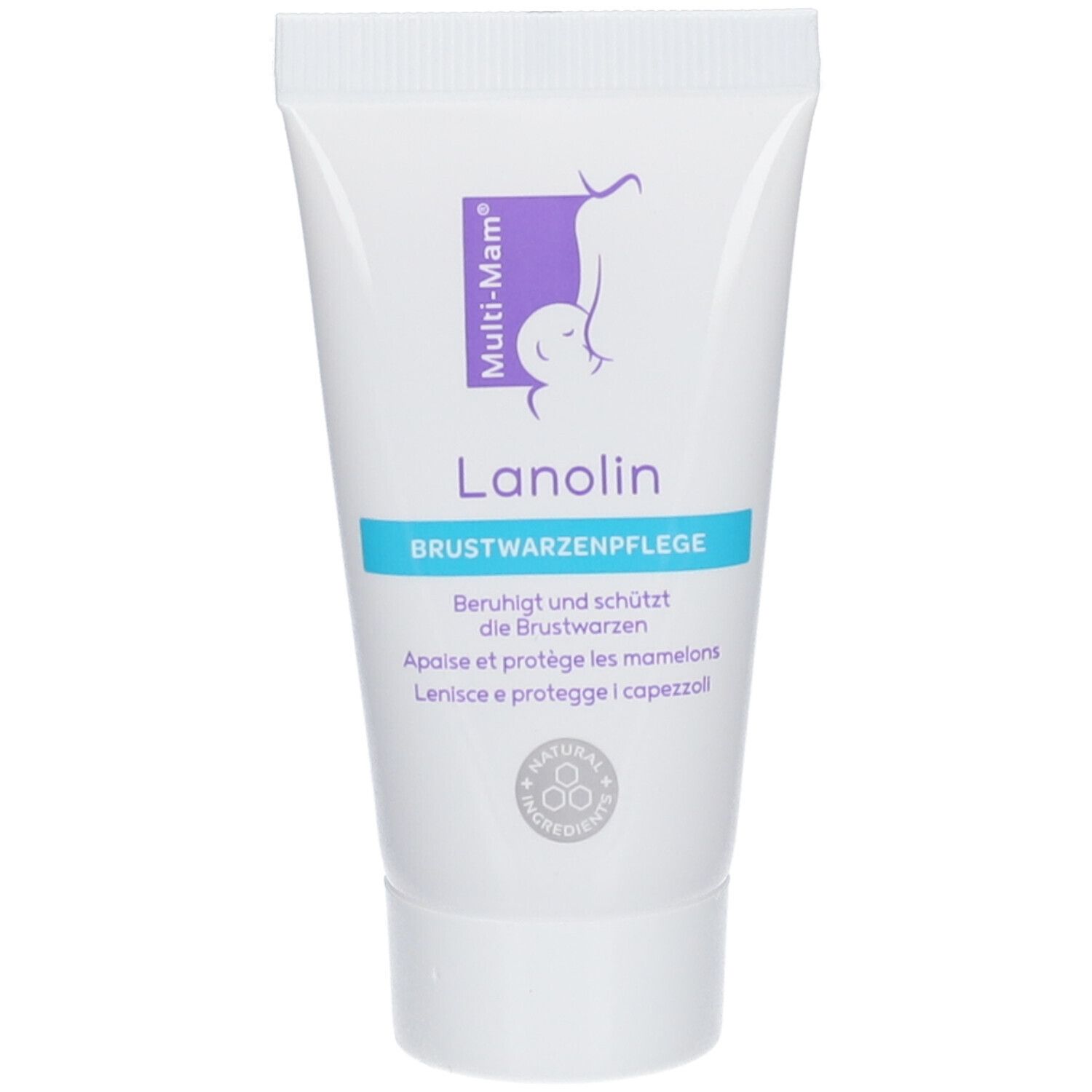 Tube Multi-Mam Lanolin. Brustwarzenpflege. Beruhigt und schützt. Natürliche Inhaltsstoffe. 30 ml.
