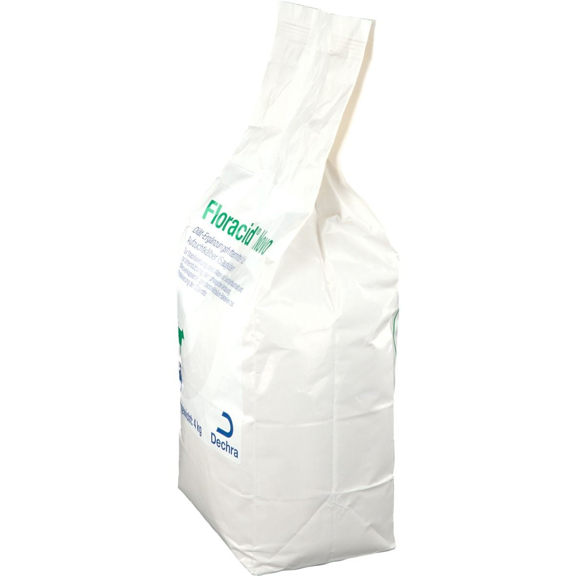 Weißer Beutel mit Floracid® Novo-Aufdruck. Dechra-Logo unten rechts.