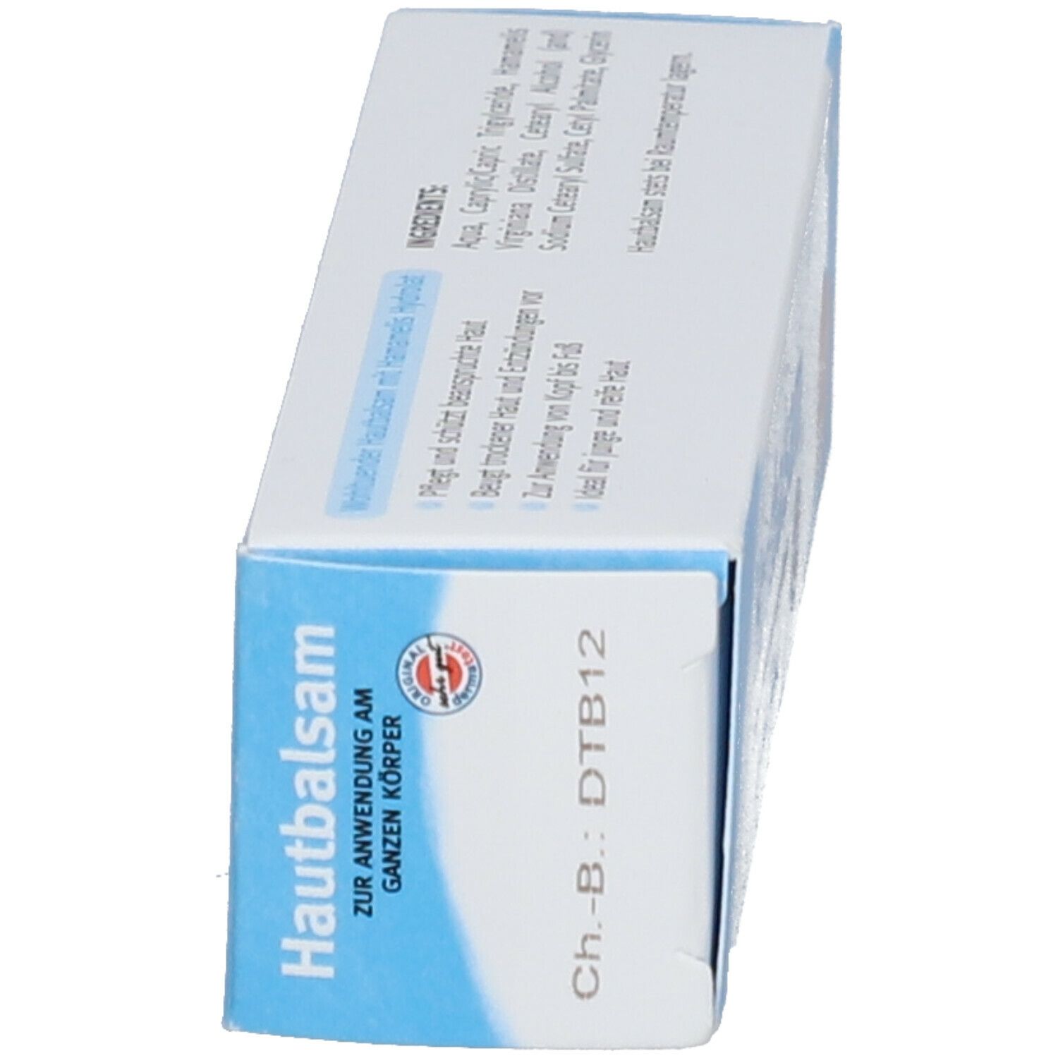Produktverpackung. Text: Hautbalsam, zur Anwendung am ganzen Körper, tägliche Pflege. PEKANA-Logo.