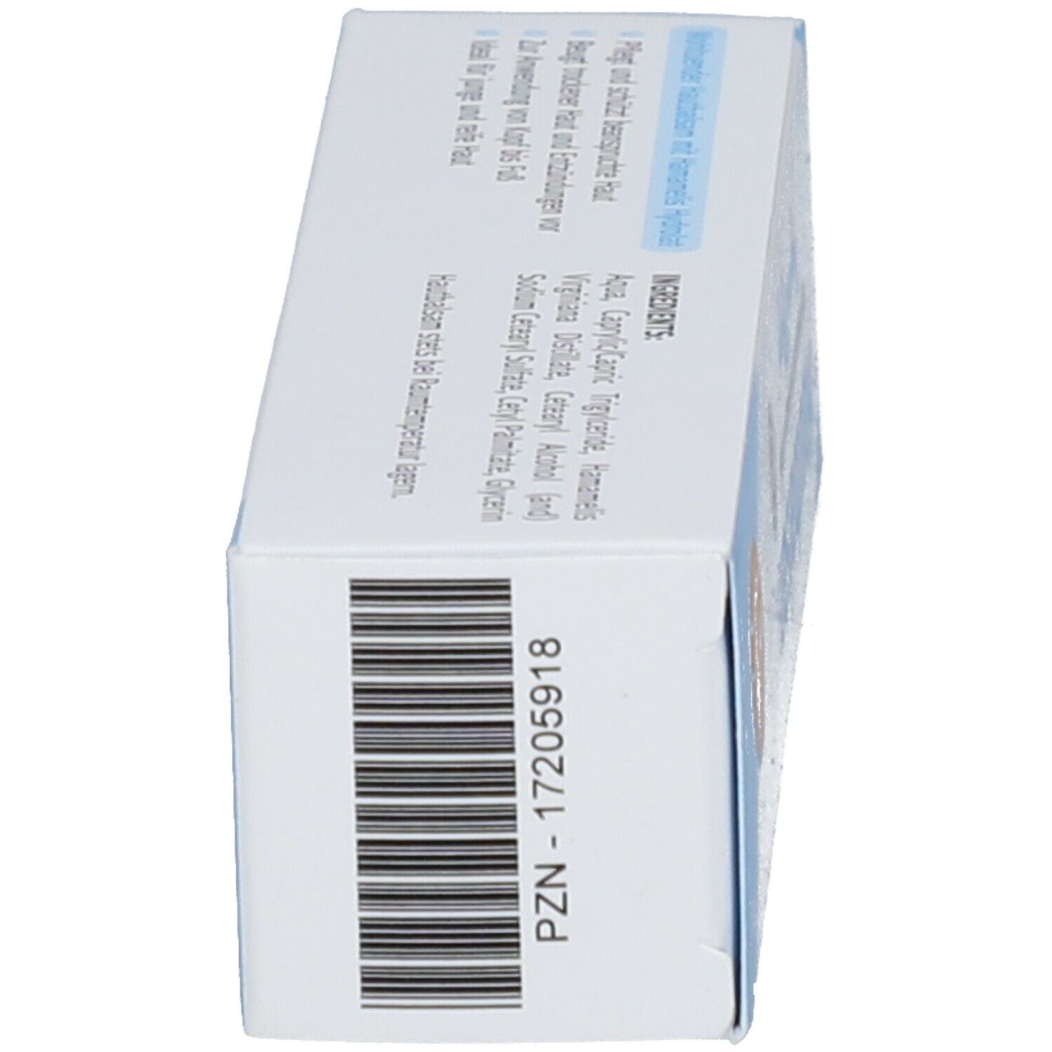 Produktverpackung. Barcode und Text: PZN, Inhaltsstoffe.