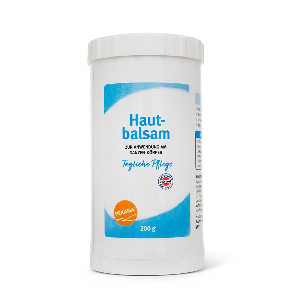 Weißer Tiegel mit Hautbalsam, 200g. Marke Pekana.