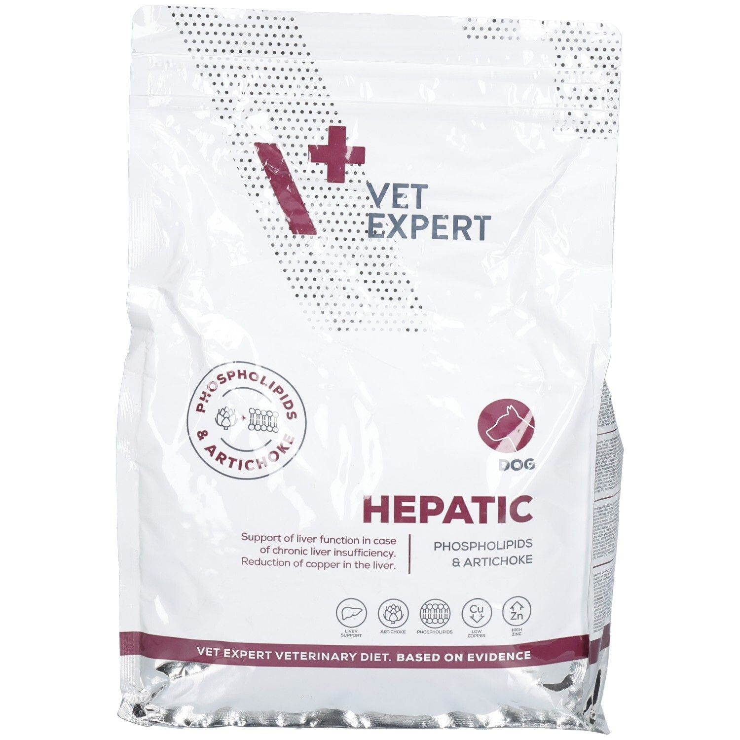 Vet Expert Hepatic Hundefutter, 2 kg Beutel.