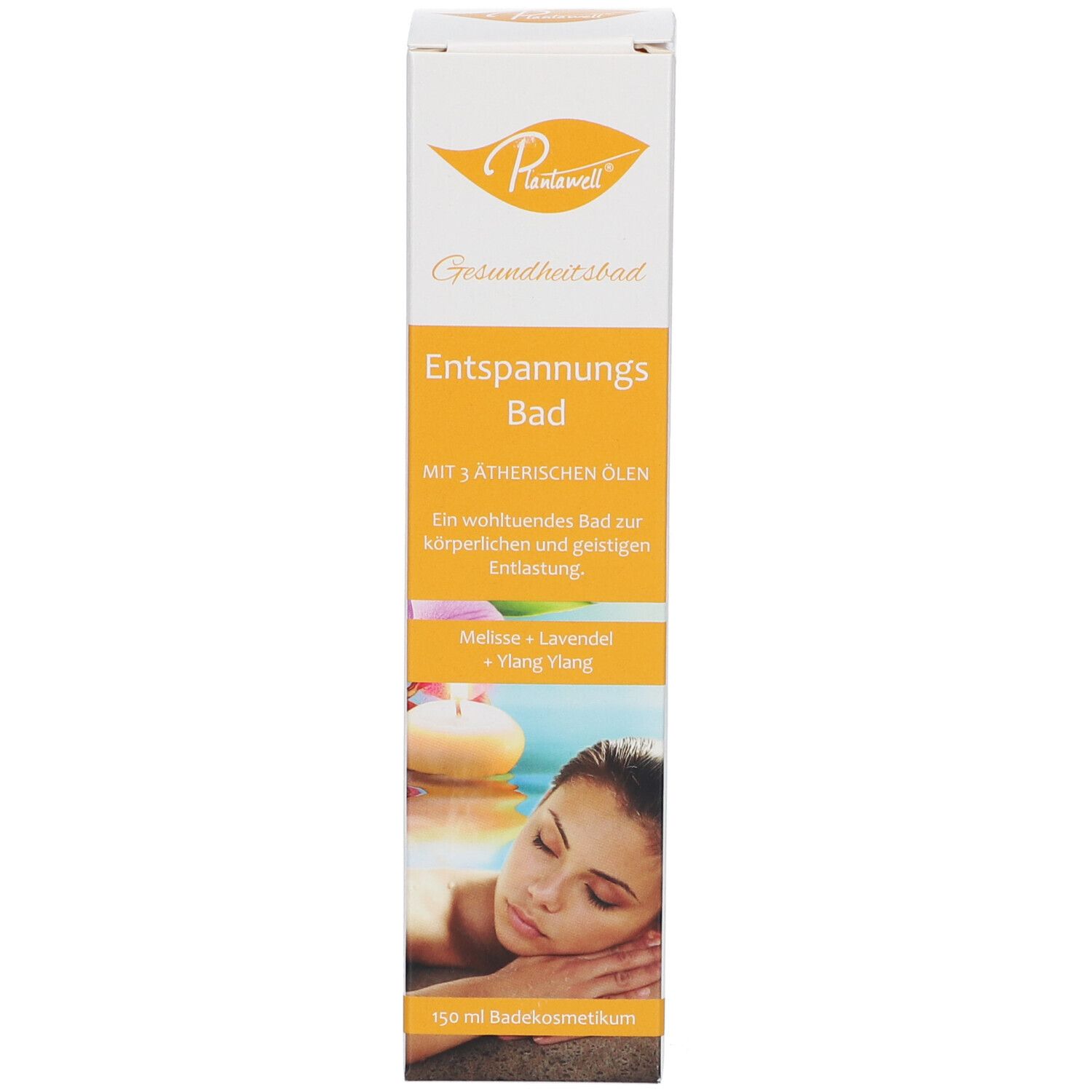 Produktverpackung. Weißer Karton mit Produktname und Bild. Enthält Produktinformationen und Bild einer Frau.
