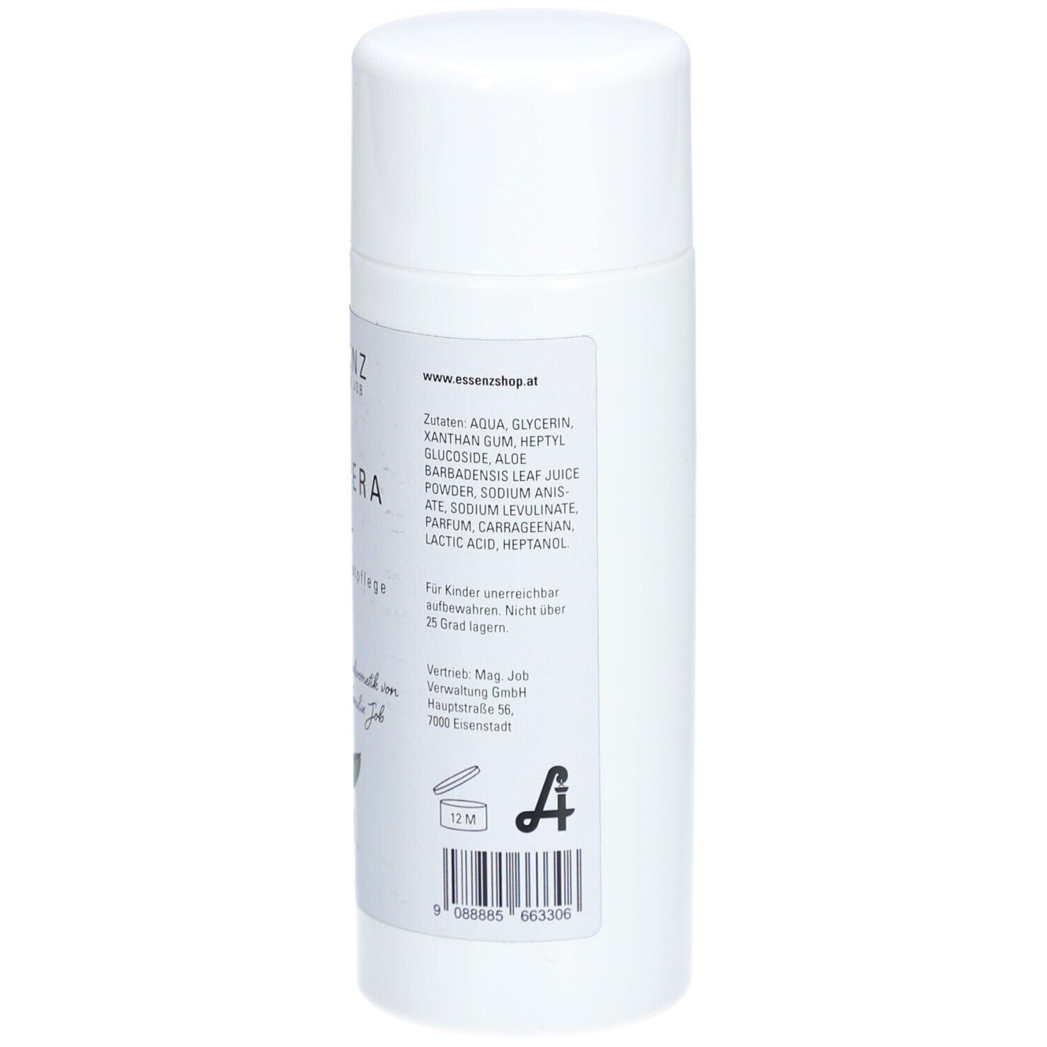 Weiße Tube mit Deckel. Rückseite mit Text: Inhaltsstoffe, Herstellerinformationen, Chargennummer. 10M-Symbol.