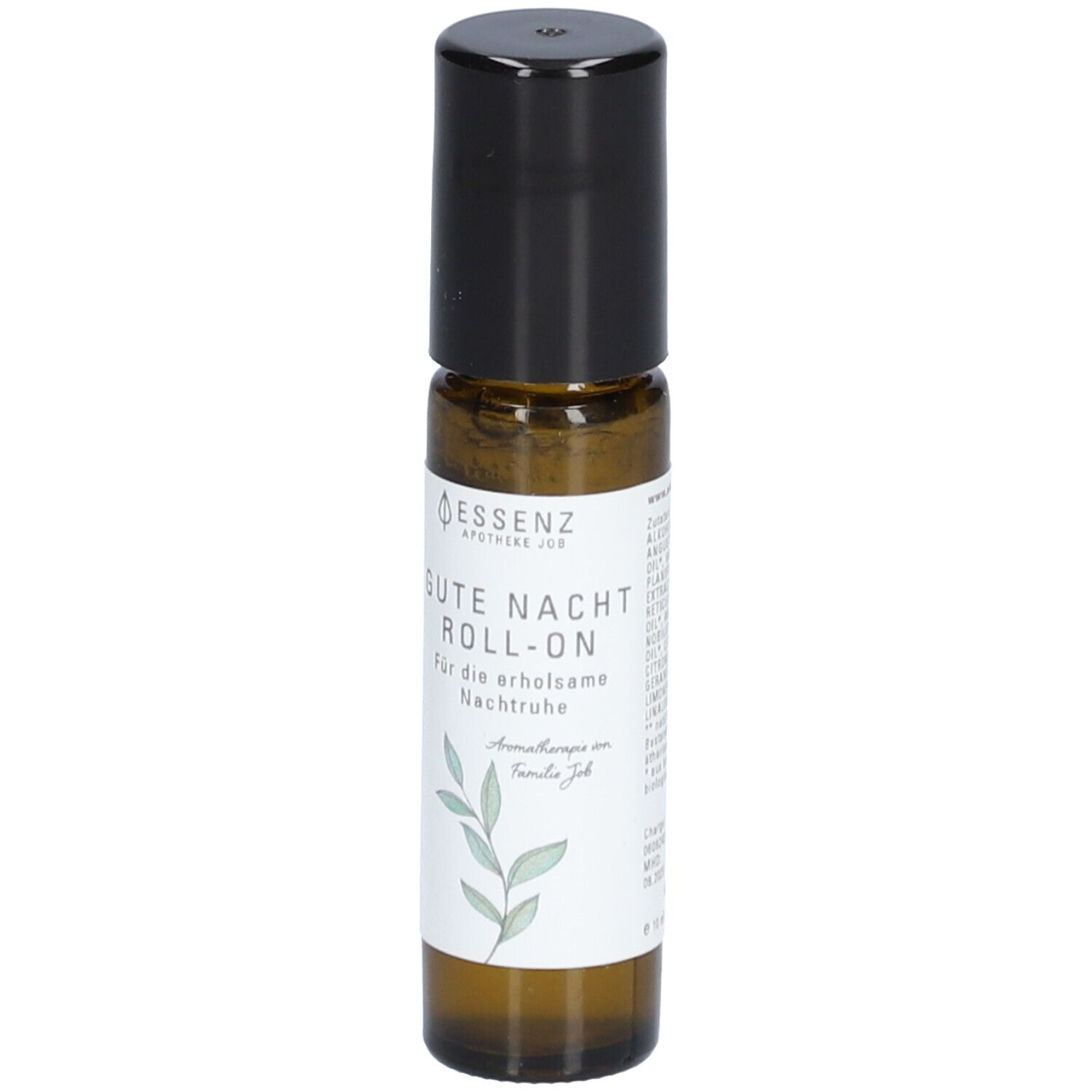 Flacon en verre brun avec bouchon noir. Étiquette avec texte et informations d'utilisation.