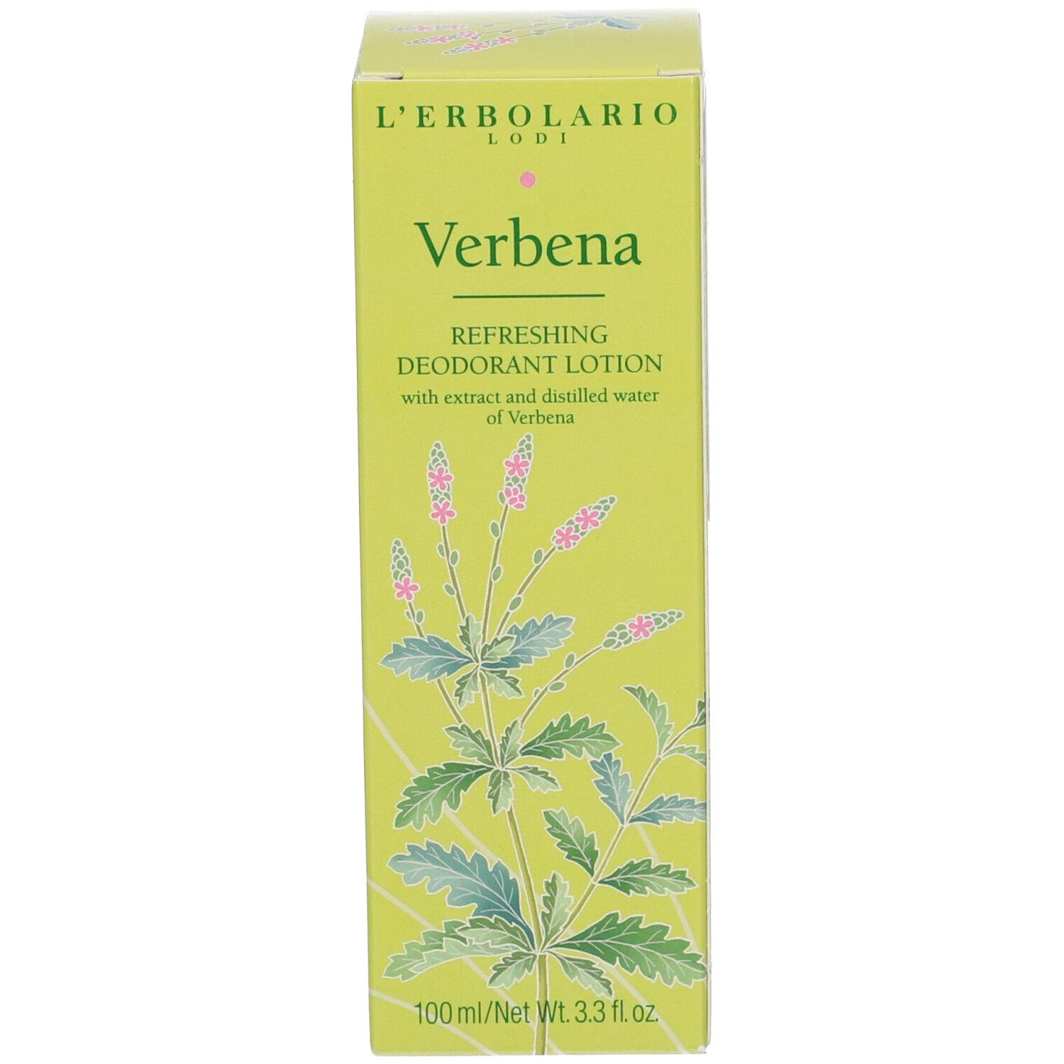 Boîte verte. Inscription: Verbena, L'Erbolario. Lotion déodorante. 100ml.