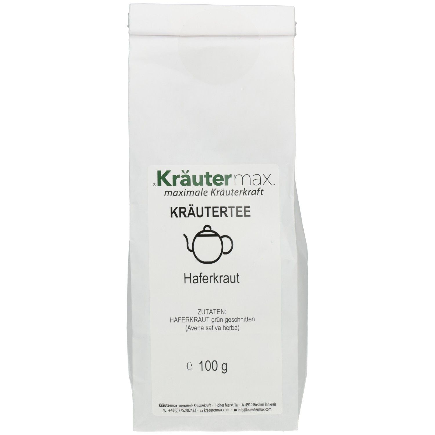 Kräutermax Haferstroh Tee, 100g Beutel. Grünes Haferkraut, 100% vegan.