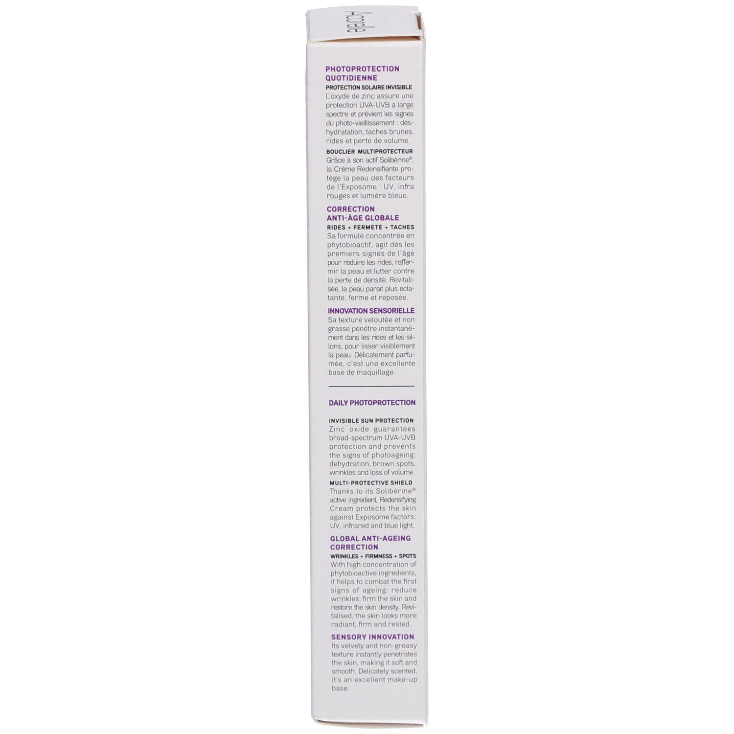 Rückseite der Produktverpackung. Text in mehreren Sprachen. Informationen zum Produkt.