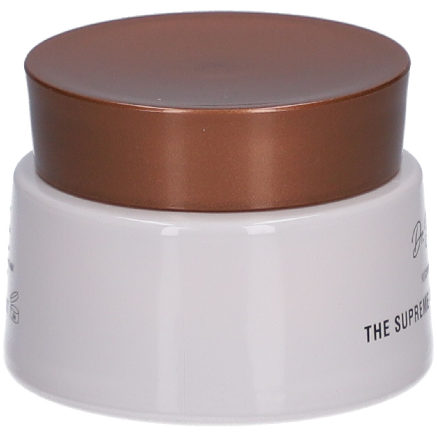 Pot de crème avec couvercle marron. Inscription : THE SUPREME LIFT NIGHT CREAM.