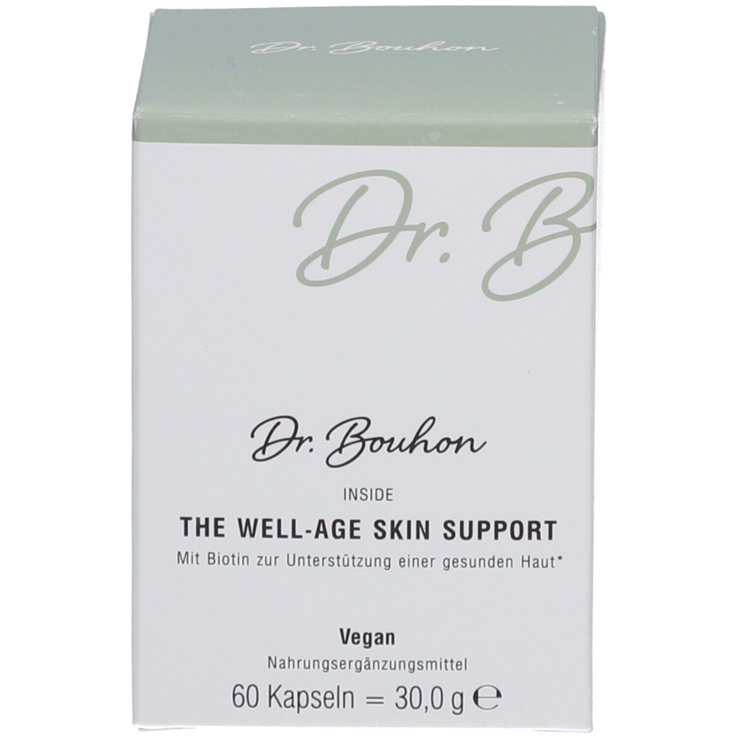 Emballage du produit: boîte. Inscription: Dr. Bouhon, THE WELL-AGE SKIN SUPPORT. Vegan.
