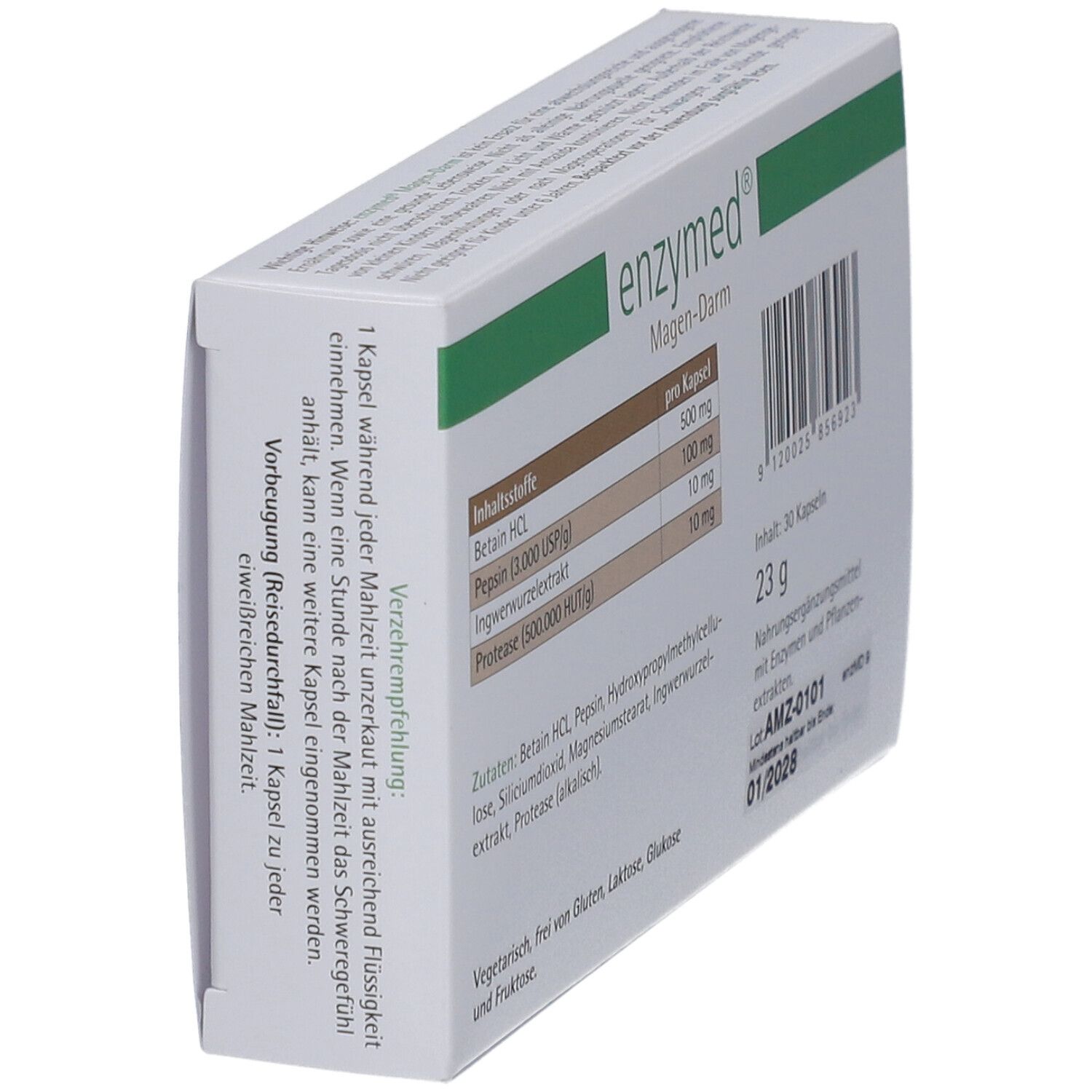 Boîte "enzymed Magen-Darm". Recommandations posologiques et ingrédients.