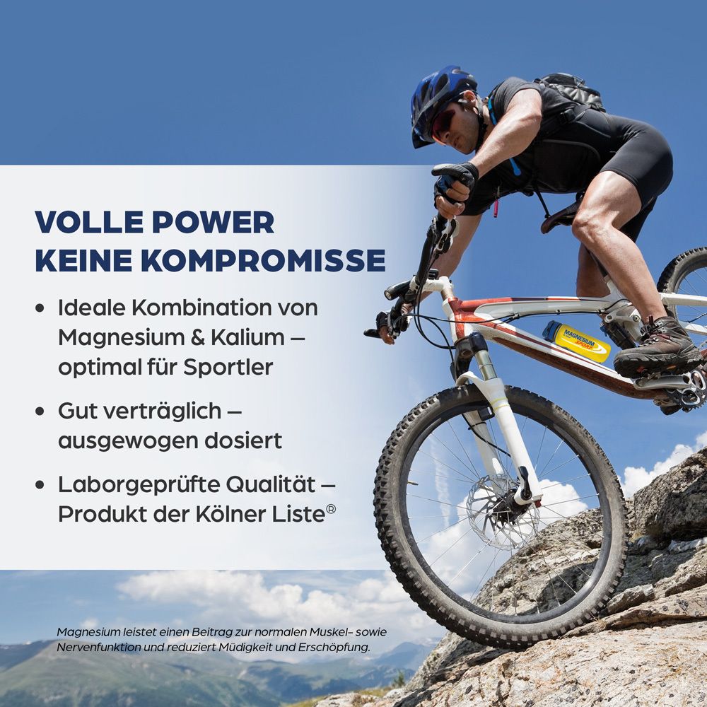 VTTiste sur rochers. Texte : PLEINE PUISSANCE, AUCUN COMPROMIS. Produit : Dr. Böhm Magnesium Sport. Testé en laboratoire.