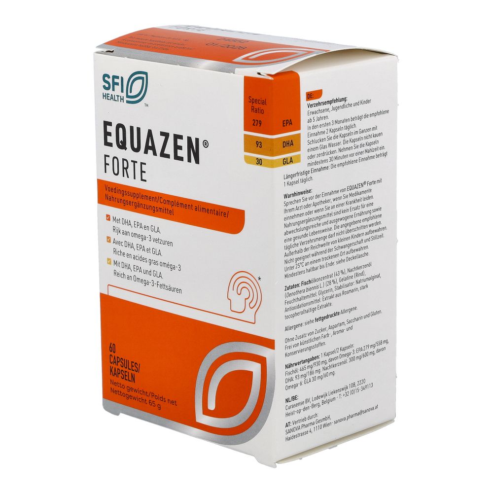 Boîte EQUAZEN® FORTE, verso avec informations nutritionnelles et instructions d'utilisation.