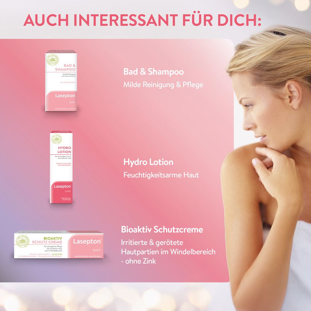 Drei Lasepton Baby Produkte: Bad & Shampoo, Hydro Lotion, Bioaktiv Schutzcreme.