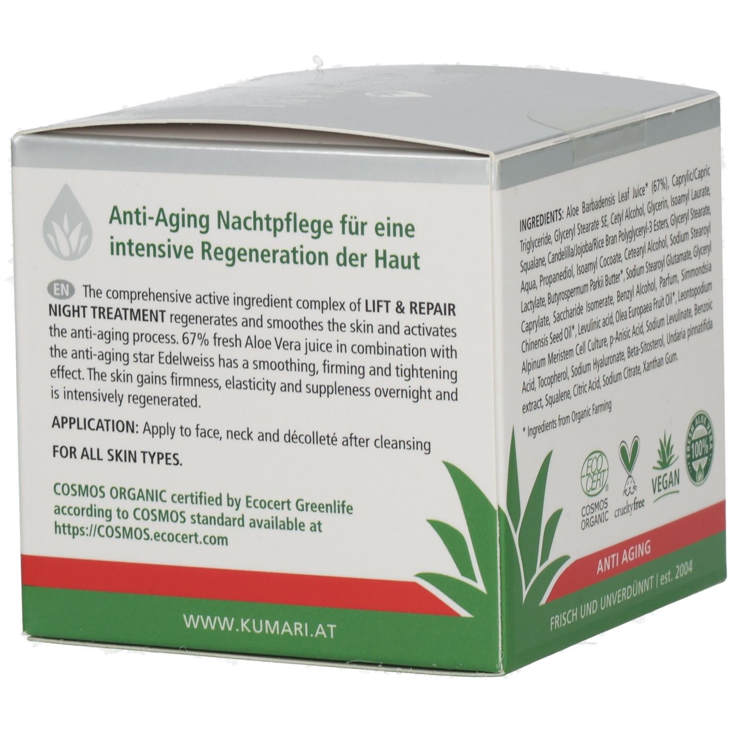 KUMARI LIFT & REPAIR NIGHT TREATMENT Anti-Aging Nachtpflege, COSMOS ORGANIC zertifiziert.