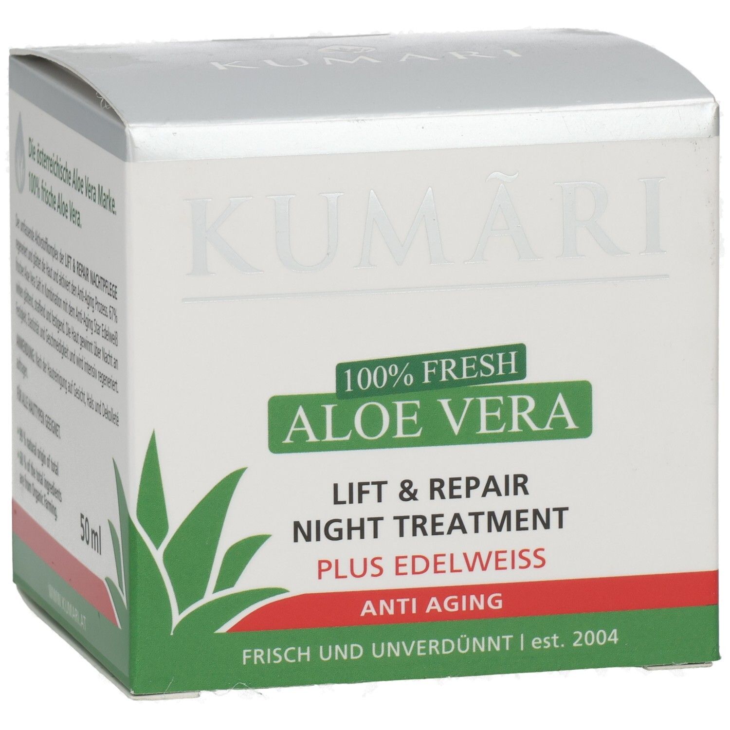 KUMARI LIFT & REPAIR NIGHT TREATMENT 50ml, 100% frische Aloe Vera, Anti Aging.