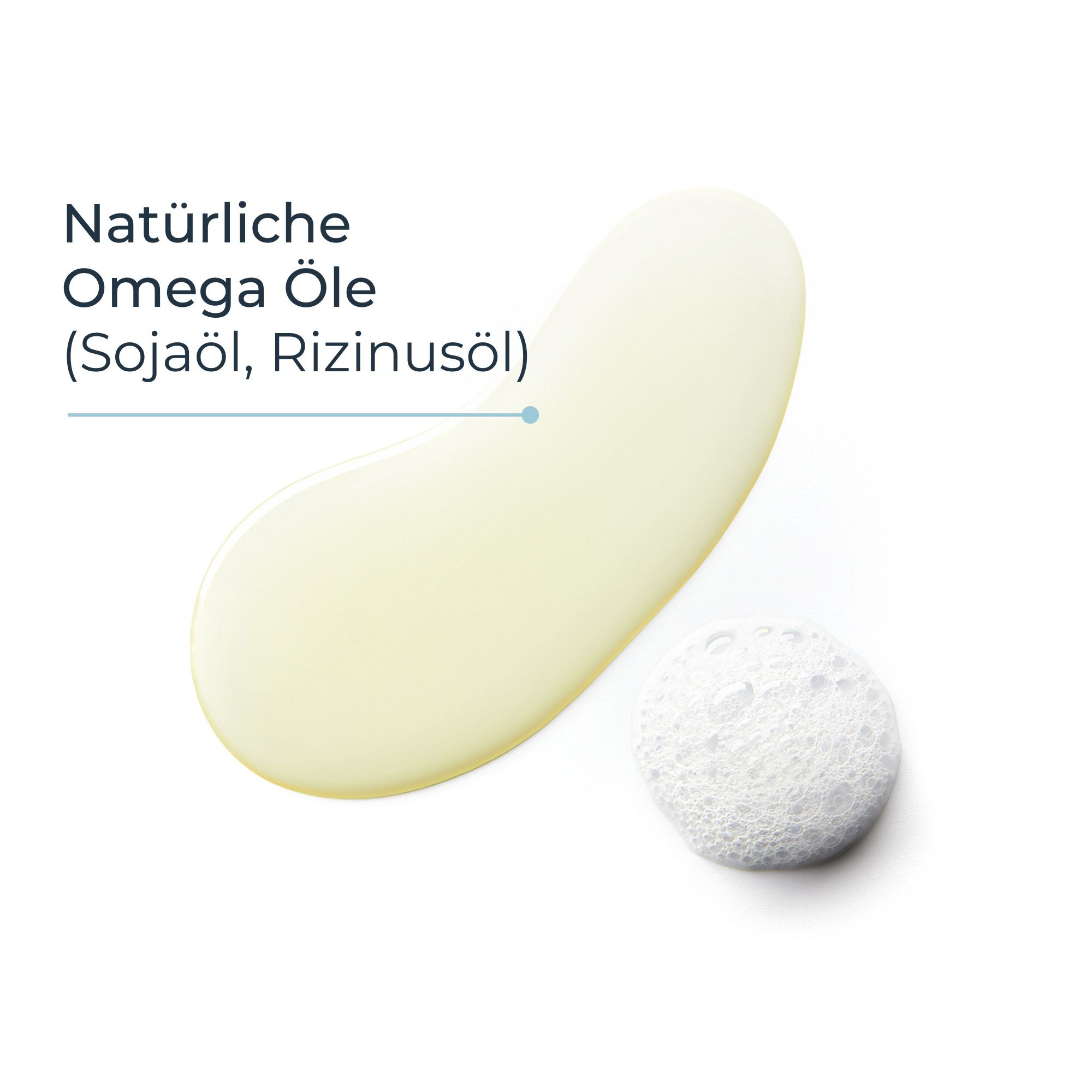 Goutte d'huile de douche et de bain Eucerin AtopiControl avec mousse, contient des huiles naturelles.