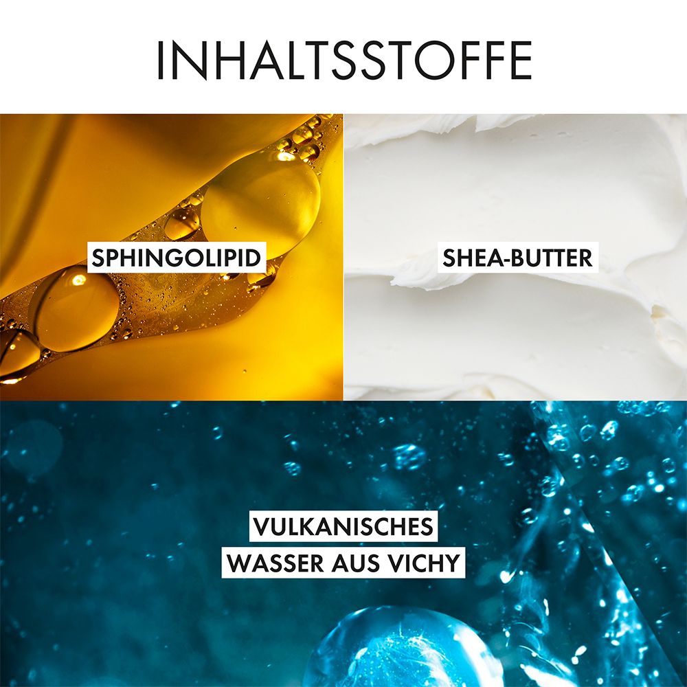 Inhaltsstoffe: Sphingolipid, Shea-Butter, Vulkanisches Wasser aus Vichy.