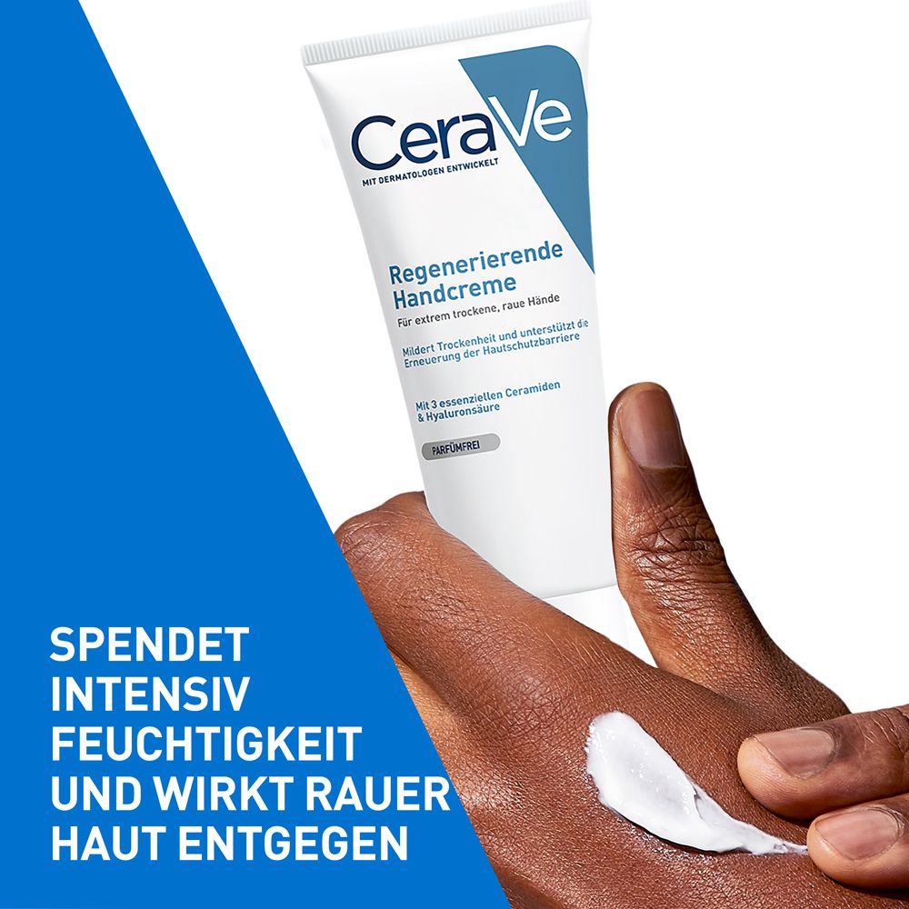 CeraVe Regenerierende Handcreme Tube mit 3 essentiellen Ceramiden & Hyaluronsäure.