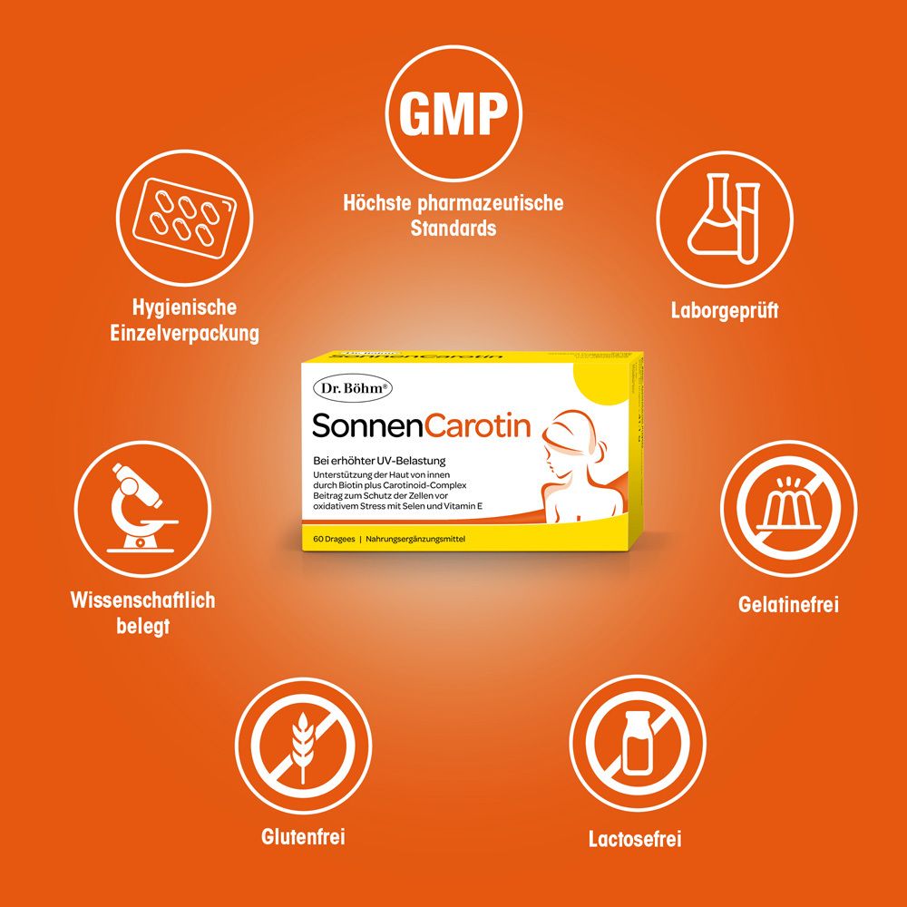 Produit avec logos : GMP, Emballage individuel hygiénique, Testé en laboratoire, Scientifiquement prouvé, Sans gluten, Sans lactose.