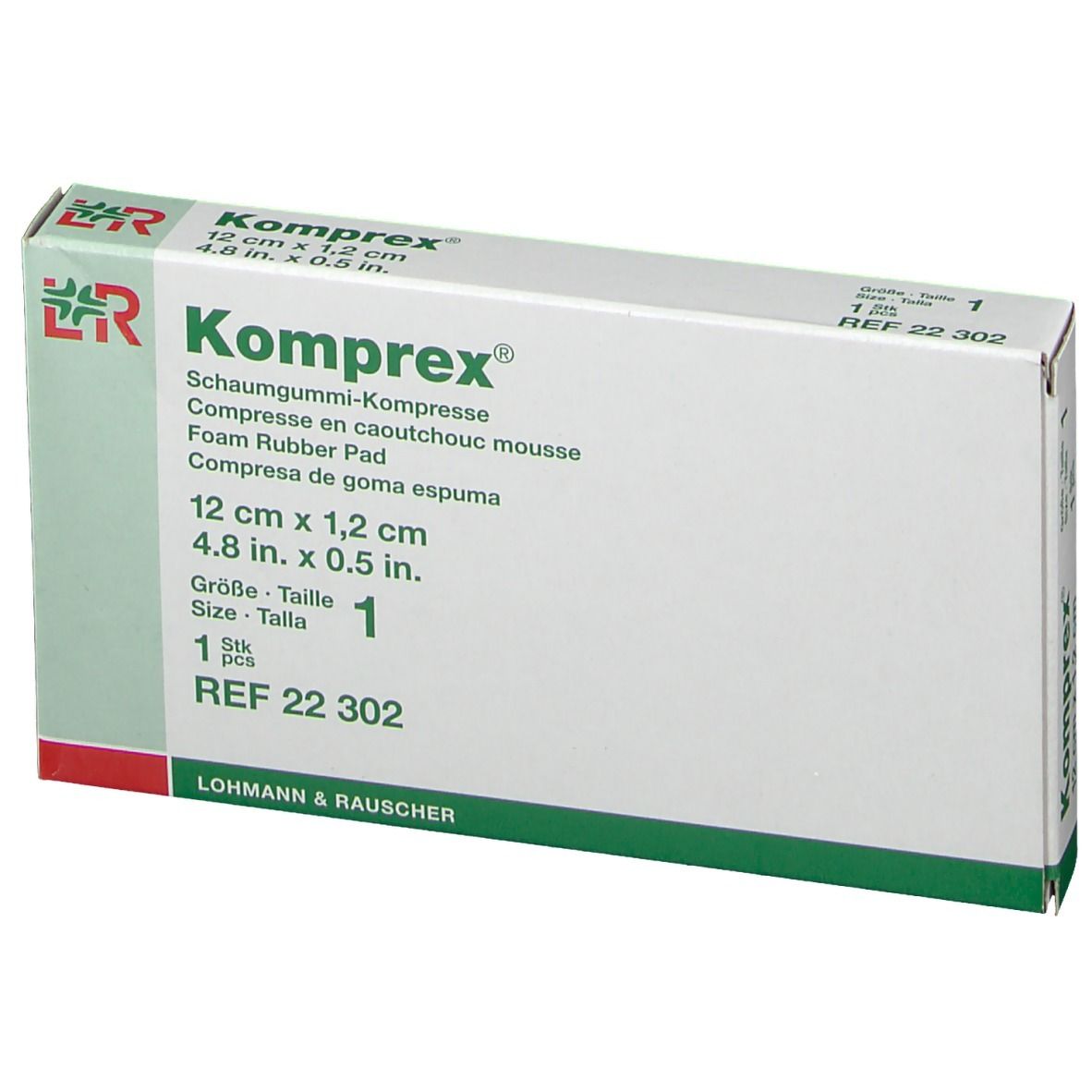 Komprex Schaumgummikompresse-Verpackung. Größe 1, 12 cm x 1,2 cm. Enthält 1 Stück. REF 22 302.