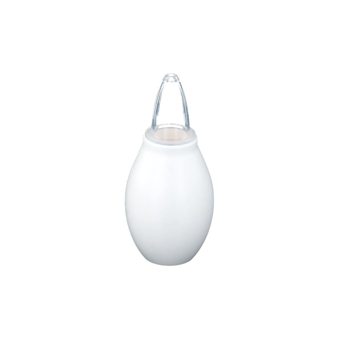 Poire nasale blanche, forme ovoïde, avec embout transparent.