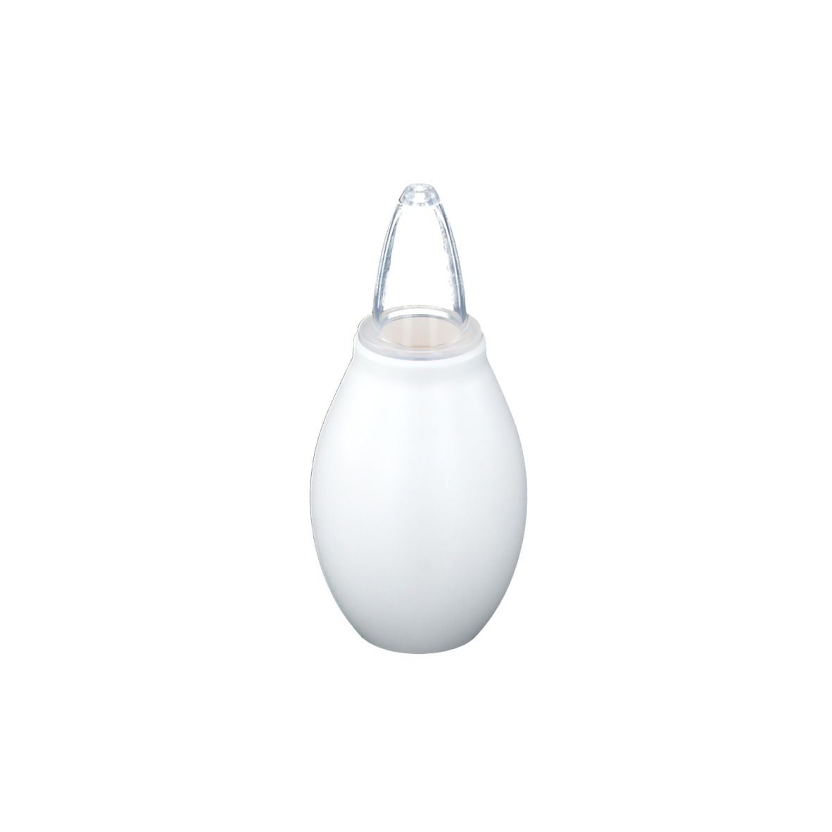 Poire nasale blanche, forme ovoïde, avec embout transparent.