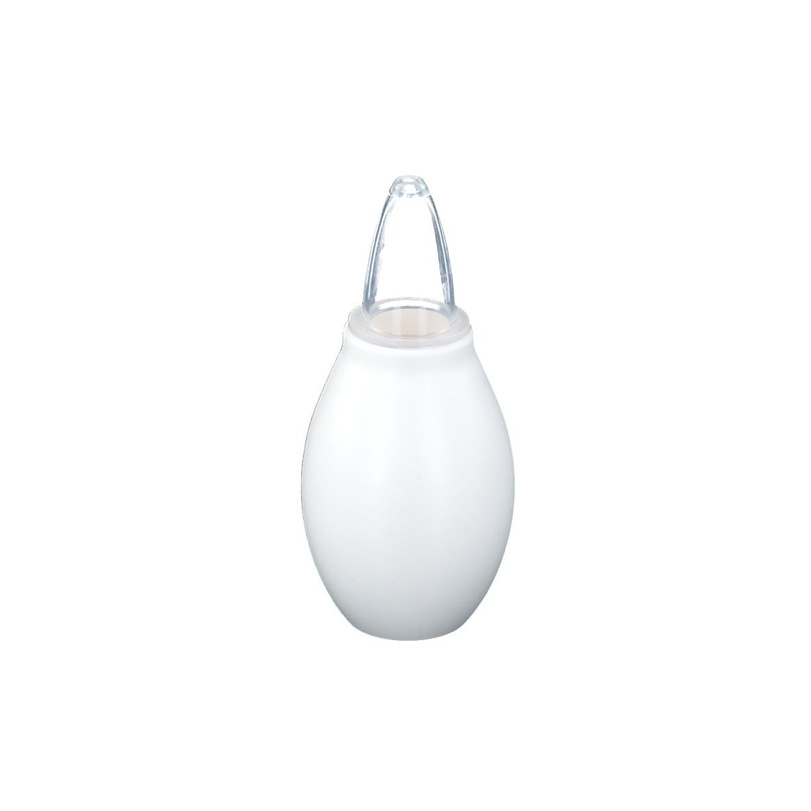 Poire nasale blanche, forme ovoïde, avec embout transparent.