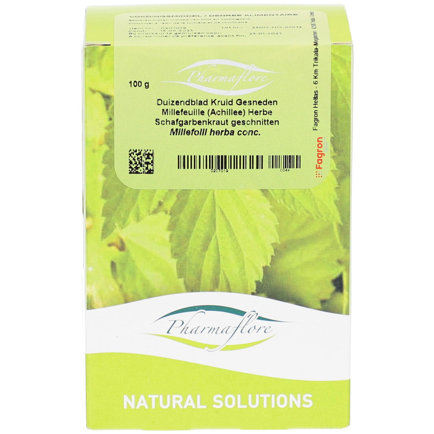 Kartonverpackung mit Pharmaflore-Logo und Produktbezeichnung. Enthält 100 g. Grün-weißes Design mit Kräuterabbildung.