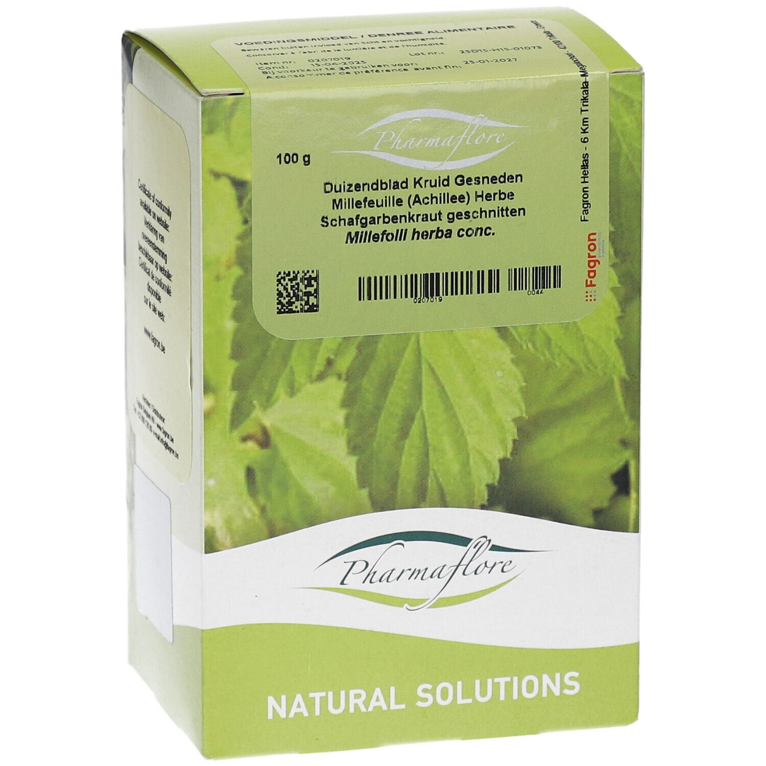 Kartonverpackung mit Pharmaflore-Logo und Produktbezeichnung. Enthält 100 g. Grün-weißes Design mit Kräuterabbildung.
