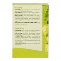 Dos de l'emballage avec instructions de préparation en allemand et français. Design vert et blanc.