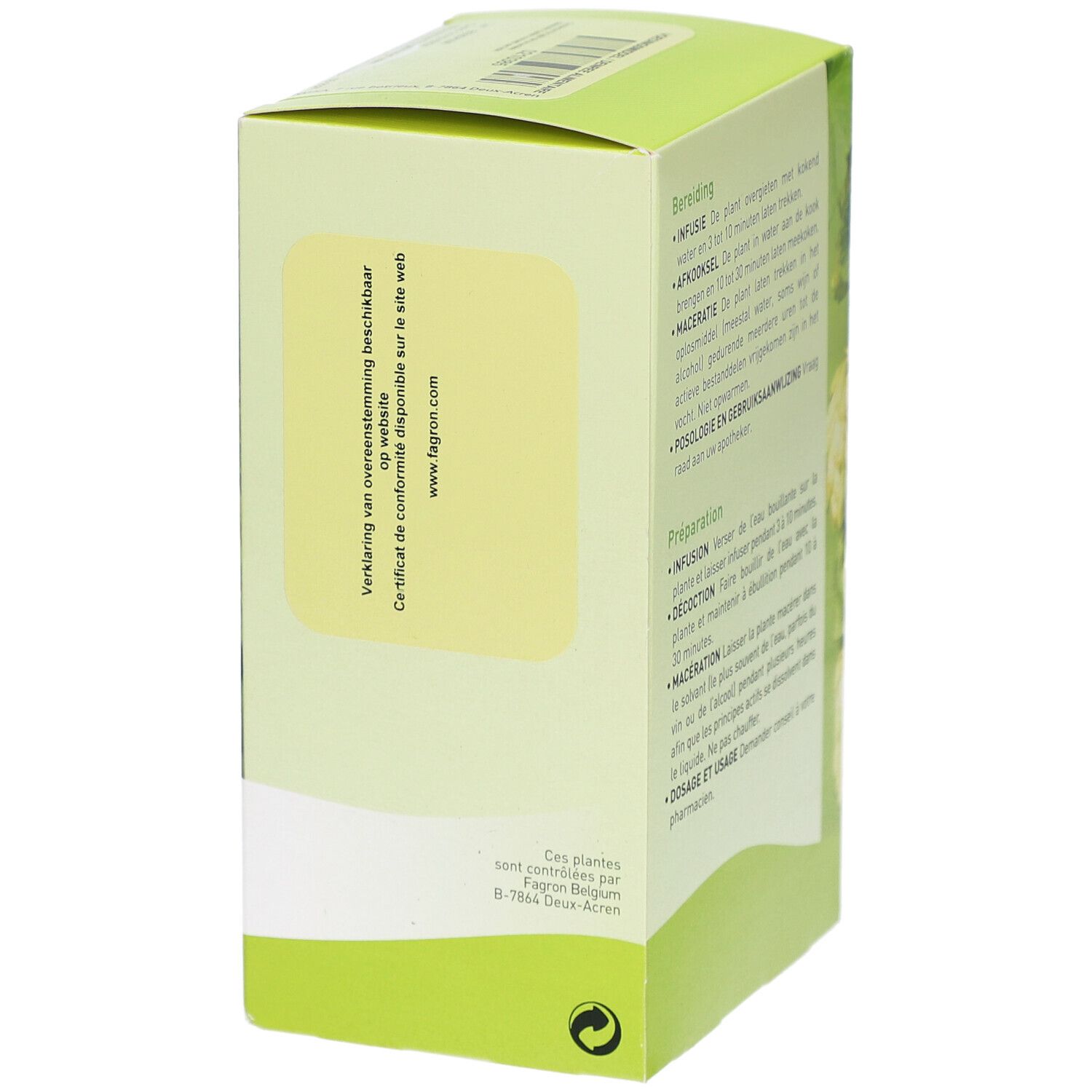 Grüne Kartonverpackung mit Blättern und Produktnamen Pharmaflore. Text: Racine de Pissenlit Coupée.