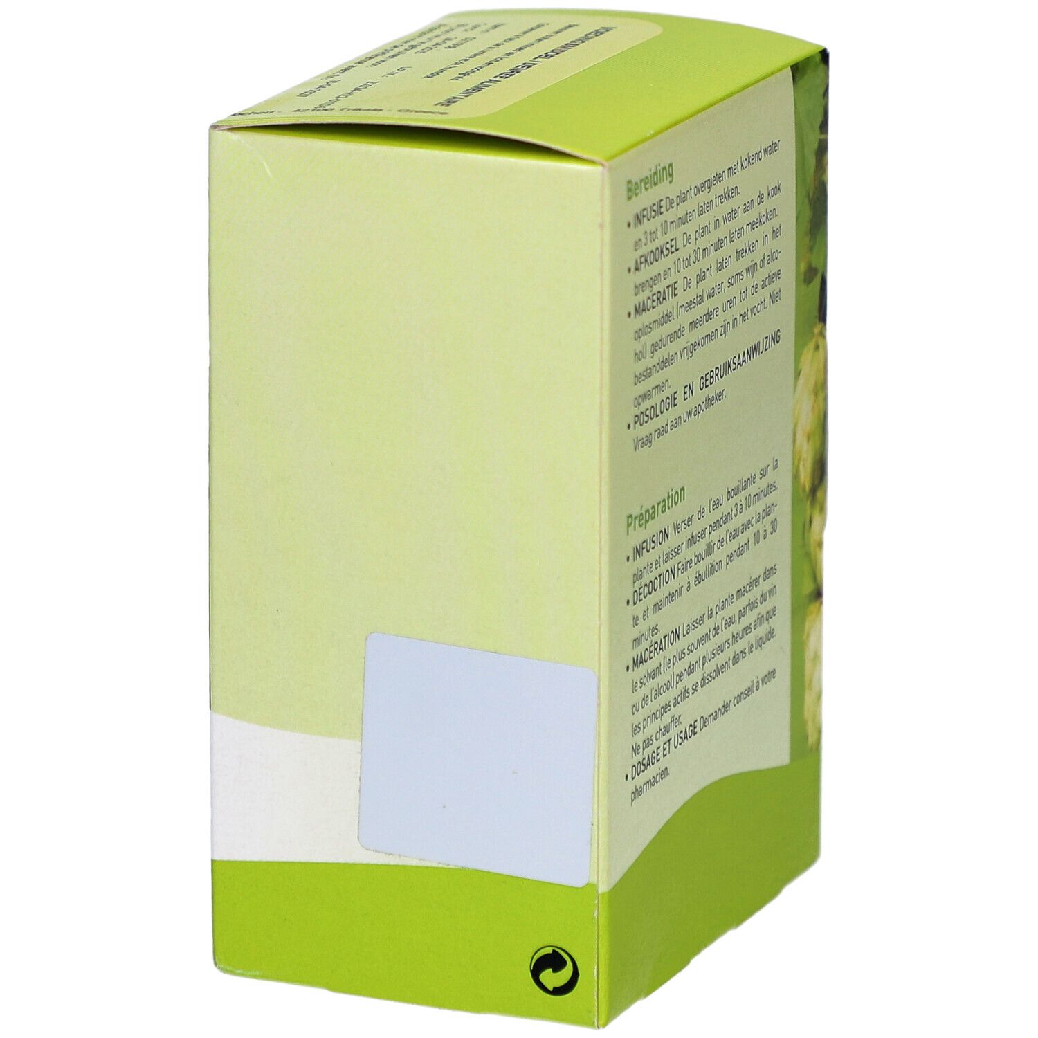 Seite der Pharmaflore Romarin Coupé Verpackung. Text über Zubereitung und Gebrauchsanweisung.